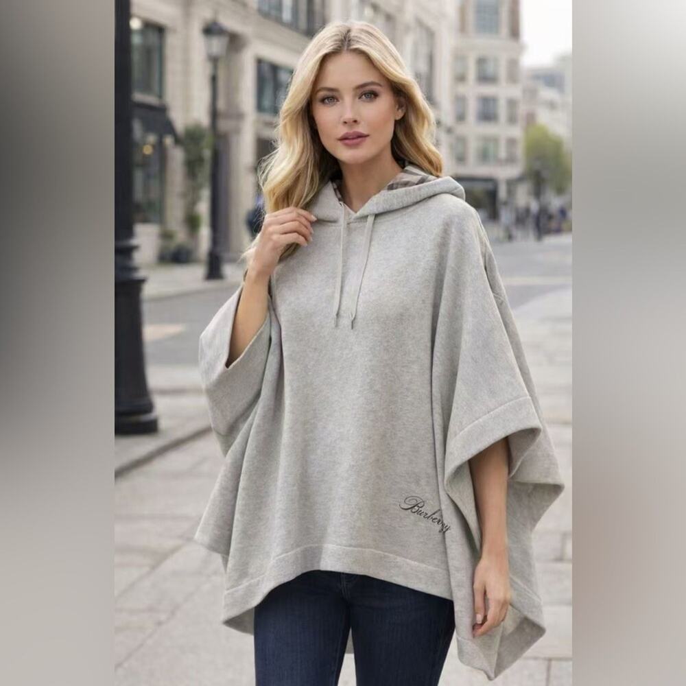 Burberry cotton hooded cape grey with check print - Picture 5 of 8